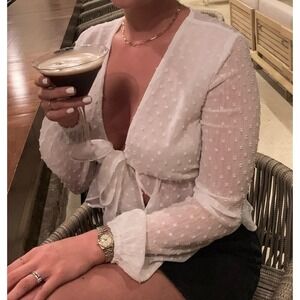 Tie Front White Top Size Small